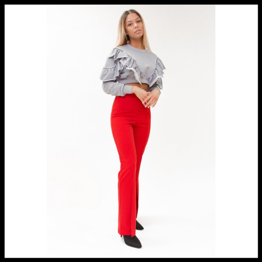 NWT Ruffled Crop Sweatshirt (Gray)